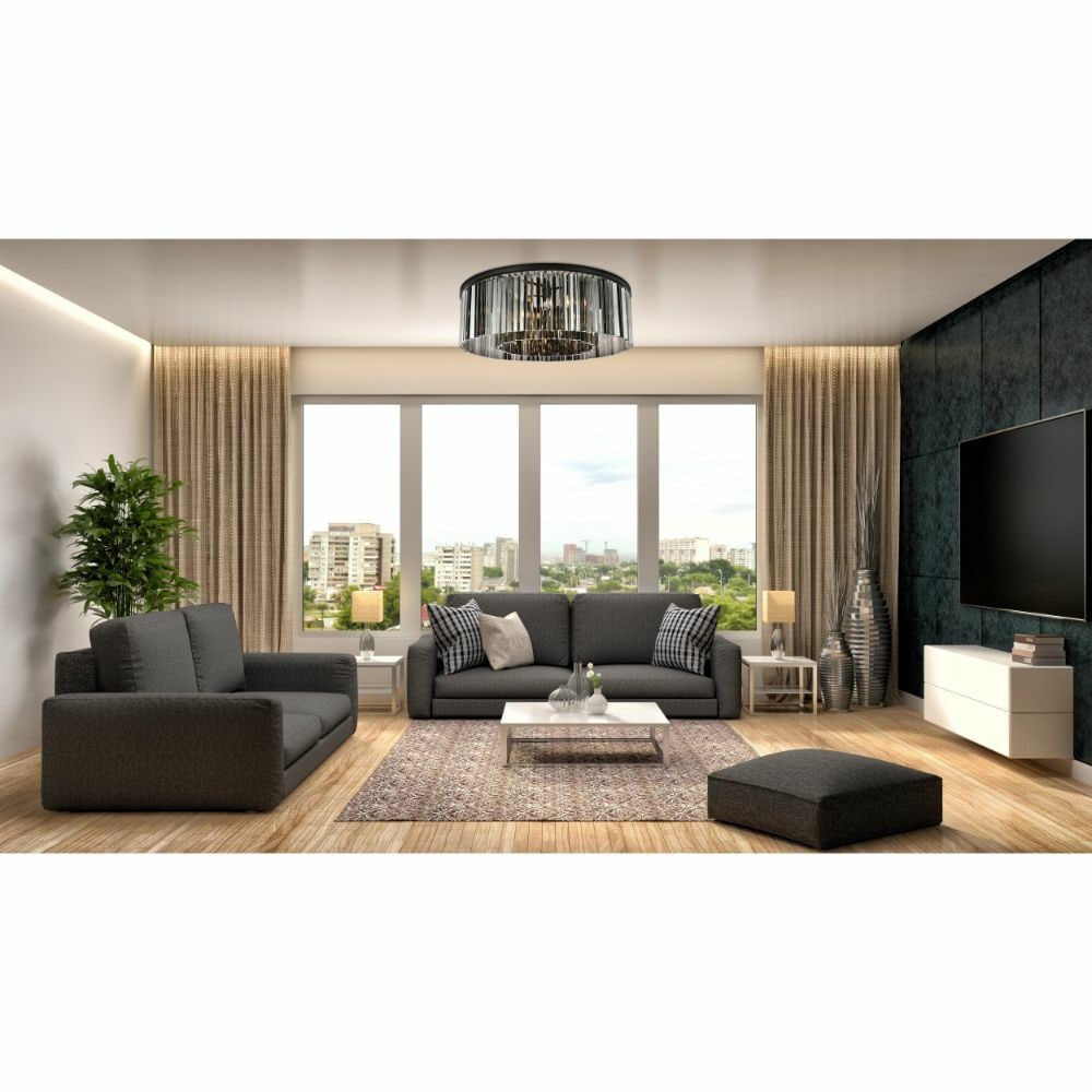 Elegant Lighting Sydney 10-Light Crystal Flush Mount Chandelier Matte Black 43.5": Elegant Lighting Sydney 10-Light Crystal Flush Mount Chandelier Matte Black 43.5" Illuminate your space with this Large Flush Mount Crystal Chandelier, featuring a stunning matte black finish and high