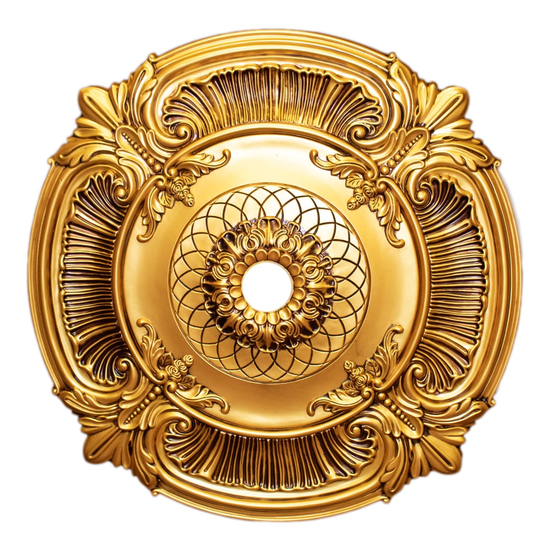 40 Inch Gold Victorian Chandelier Ceiling Medallion ARP16 by Artistry: 40 Inch Gold Victorian Chandelier Ceiling Medallion ARP16 by Artistry Elevate your living space with this stunning 40" Round Chandelier Ceiling Medallion, designed in a striking Gold Victorian style.