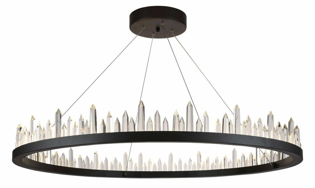 MALTA 42 Inch Satin Dark Grey LED Crystal Chandelier by: MALTA 42 Inch Satin Dark Grey LED Crystal Chandelier by Illuminate your space with the stunning Malta LED Chandelier, a perfect blend of modern design and classic elegance. This large chandelier featu