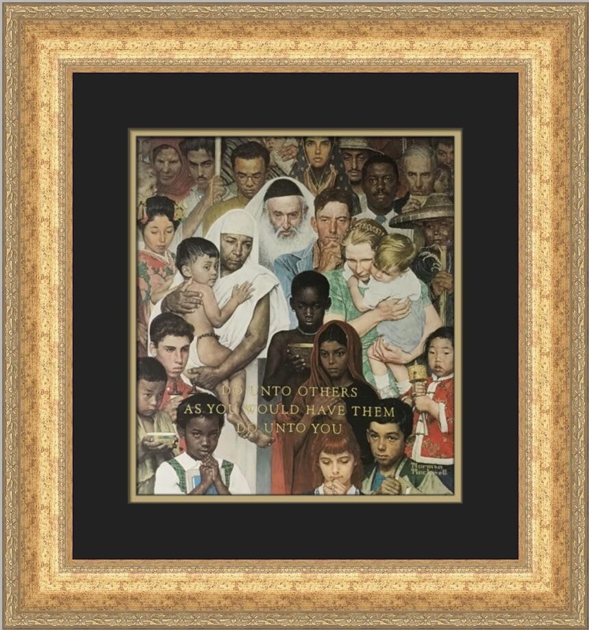 Norman Rockwell The Golden Rule Custom Framed Art Print 1977 Americana: Norman Rockwell The Golden Rule Custom Framed Art Print 1977 Americana Experience the charm of Americana with this exquisite custom-framed print titled "The Golden Rule" by renowned artist Norman Rock