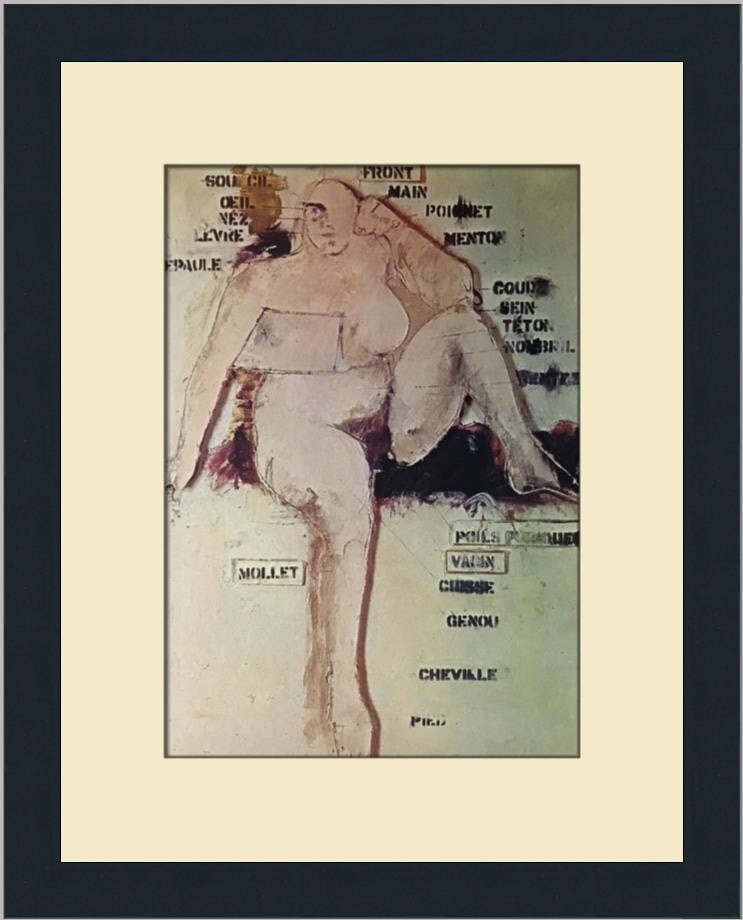 Larry Rivers Parts of the Body in French Custom Framed Print 1977 Abstract Art: Larry Rivers Parts of the Body in French Custom Framed Print 1977 Abstract Art This captivating custom framed print titled "Parts of the Body in French" by artist Larry Rivers elegantly showcases a nu