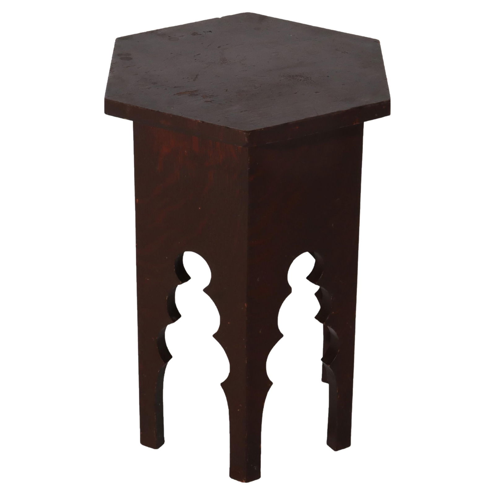 Antique Oak Gothic Taboret Stand by Gustav Stickley C1900: Antique Oak Gothic Taboret Stand by Gustav Stickley C1900 This exquisite antique taboret stand, crafted around 1900, embodies the Gothic design aesthetics of the Arts and Crafts movement, reminiscent