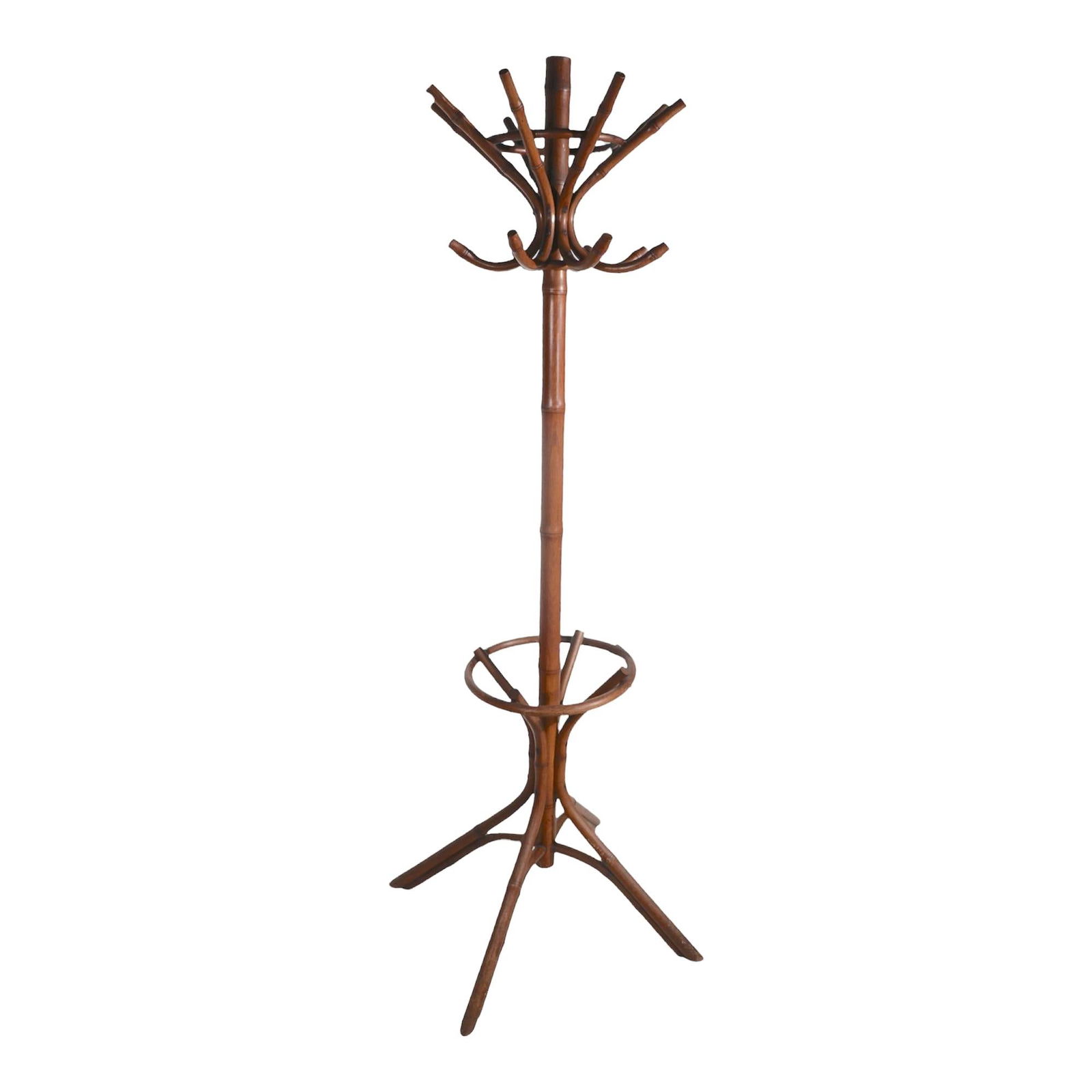 Antique Victorian Coat Rack Faux Bamboo 19th Century 8 Arms: Antique Victorian Coat Rack Faux Bamboo 19th Century 8 Arms This elegant Victorian coat tree rack showcases a chic architectural design from the 19th century, crafted from turned wood in a faux bamboo