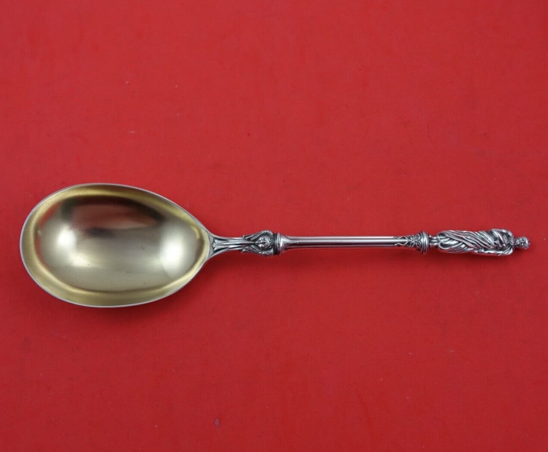 Elegant English Silverplate Gold Washed Figural Berry Spoon 8 3/4" (1 of 3)