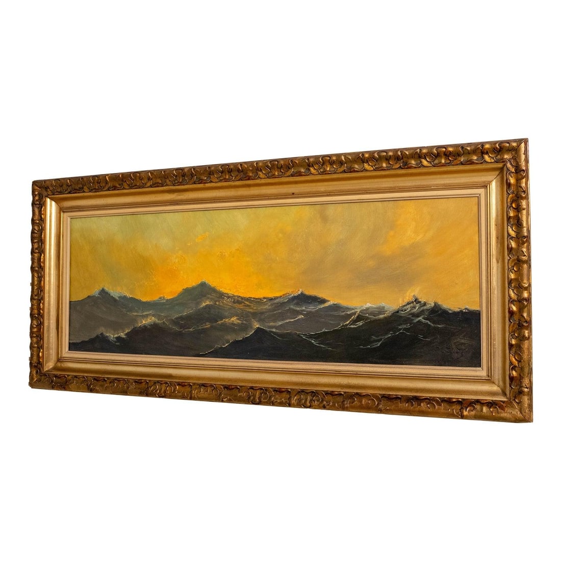 Antique Signed Oil Painting of Ocean 56.5" x 24" (1 of 7)