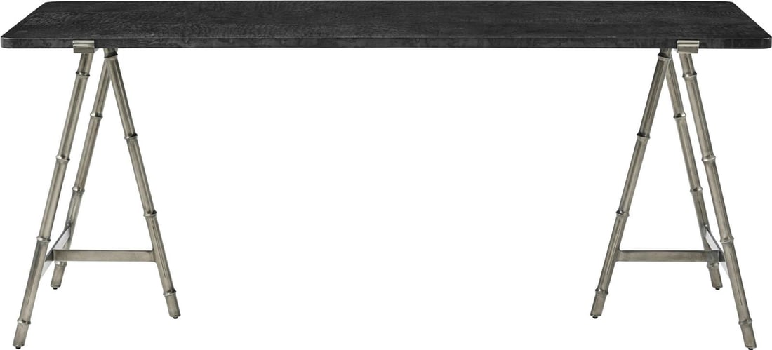 Theodore Alexander Silent Black Kesden Desk for Workspaces: Theodore Alexander Silent Black Kesden Desk for Workspaces The Silent Black Kesden Desk is a stylish addition to any workspace, combining functionality with modern design. Crafted from brass veneer wo