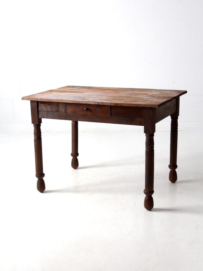 Rustic Antique Farmhouse Table with Drawer and Turned Legs (1 of 14)