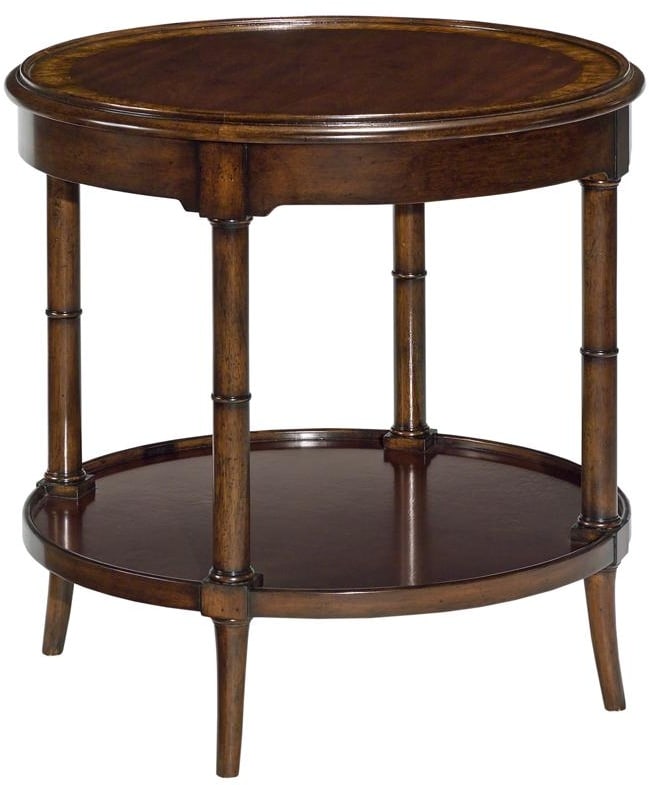 Woodbridge Regency Round Side Table with Galleried Shelves: Woodbridge Regency Round Side Table with Galleried Shelves Elevate your home decor with this exquisite Regency Round Side Table featuring galleried shelves. Crafted from a combination of metal and woo