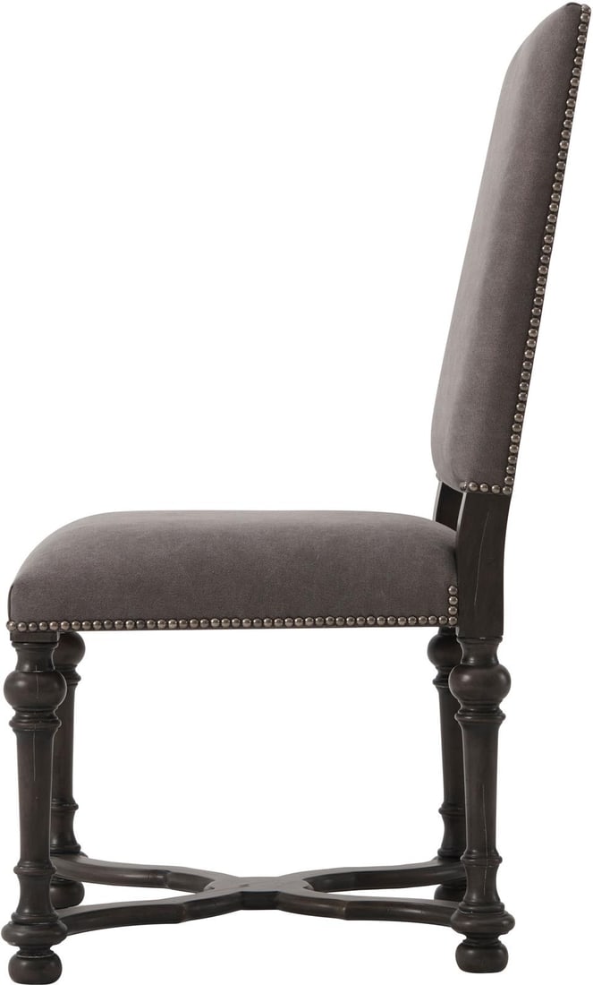 Theodore Alexander NoDa Cocoa Ione Dining Chair Dusk Upholstery: Theodore Alexander NoDa Cocoa Ione Dining Chair Dusk Upholstery Experience timeless elegance with the NoDa Cocoa Ione Dining Chair, beautifully upholstered in dusk fabric. Crafted in an antique or vin