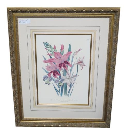 W. King Ambler Floral Lithograph Print Framed in Gold Tone: W. King Ambler Floral Lithograph Print Framed in Gold Tone This exquisite framed lithograph print by W. King Ambler showcases a beautiful floral design, perfectly capturing the essence of traditional