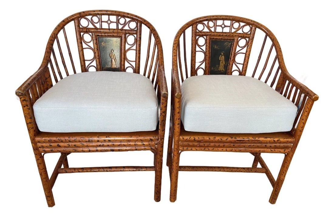 Brighton Pavilion Bamboo Armchairs with Pale Blue Cushions Pair (1 of 10)