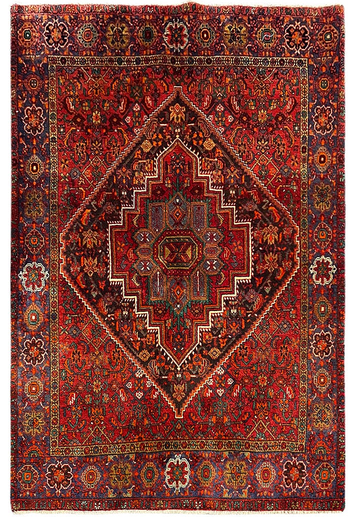 4.5 x 6.7 Dark Rose Semi-Antique Persian Bijar Handmade Rug (1 of 10)