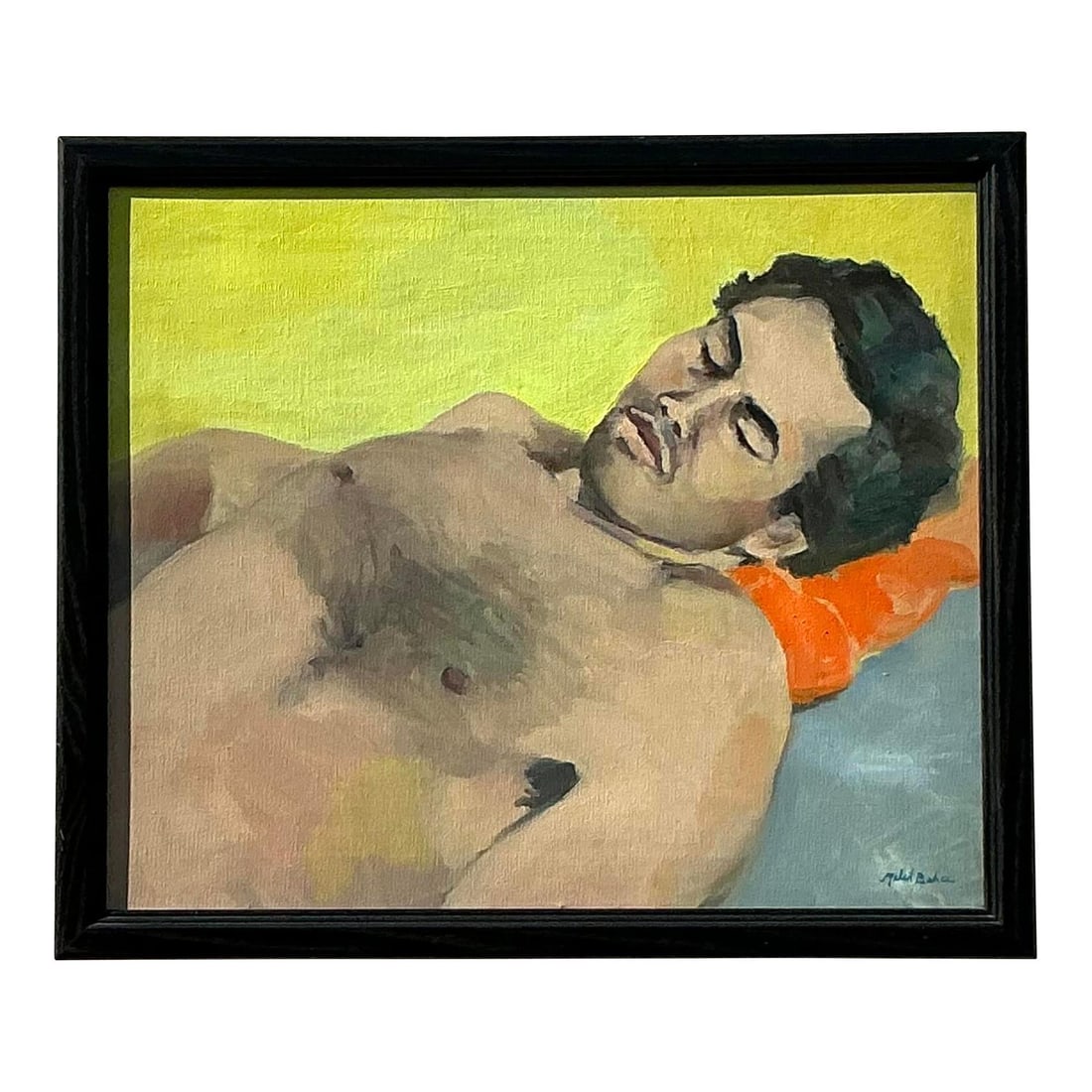 Late 20th Century Vintage Boho Framed Figurative Oil Painting: Late 20th Century Vintage Boho Framed Figurative Oil Painting Enhance your art collection with this vintage boho figurative oil painting on canvas. This captivating piece showcases a serene depiction