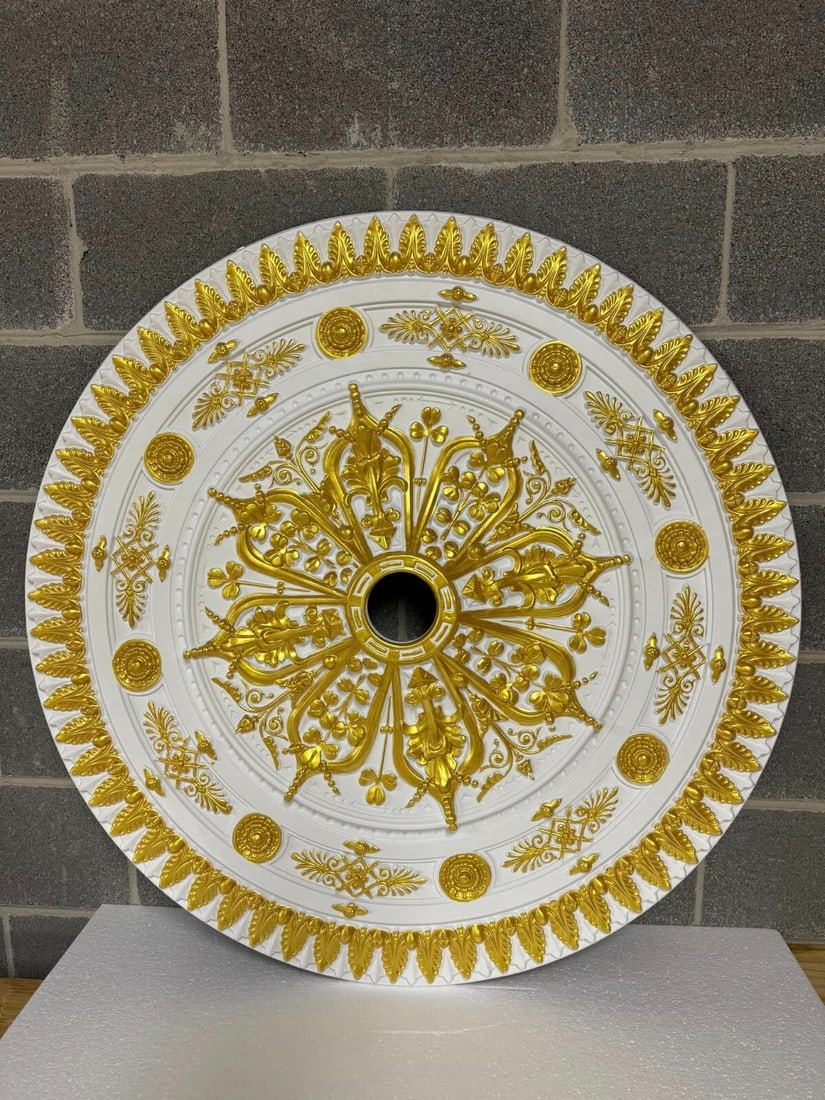 38 Inch Antique Style Ceiling Medallion by Artistry: 38 Inch Antique Style Ceiling Medallion by Artistry Elevate your space with this stunning 38-inch chandelier ceiling medallion, perfect for enhancing the beauty of your foyer, dining room, or bedroom.