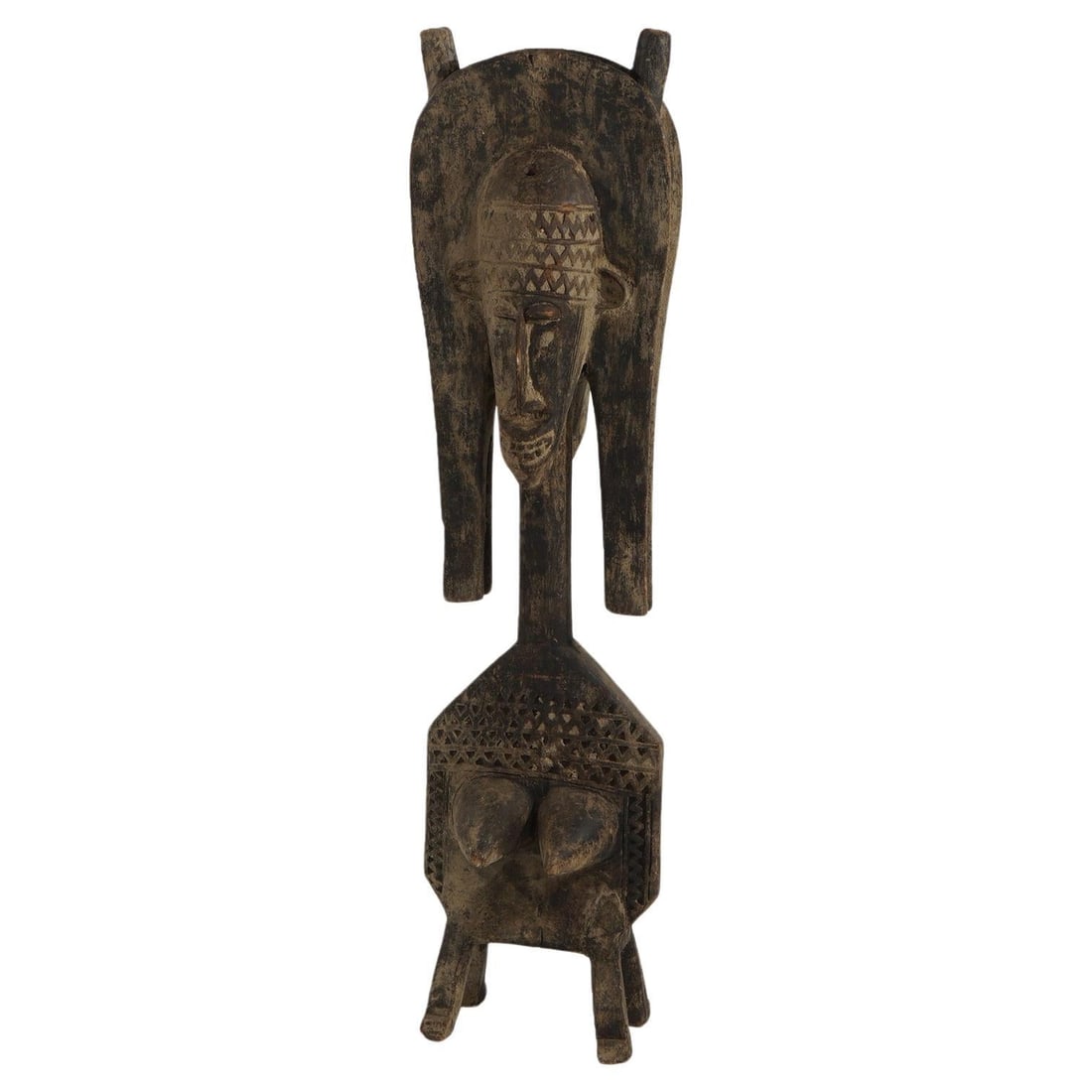 Vintage African Carved Wood Fertility Goddess Sculpture 40in C1960: Vintage African Carved Wood Fertility Goddess Sculpture 40in C1960 Discover this stunning vintage African ethnographic carved wood sculpture, depicting a goddess of fertility, dating back to around 19