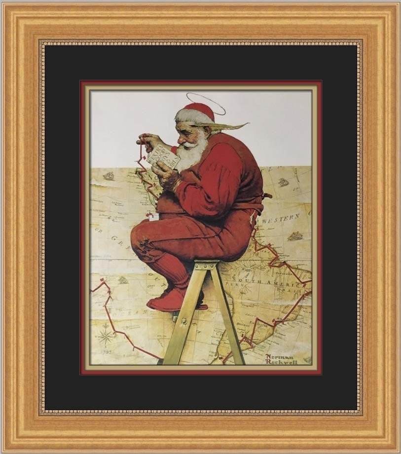 Norman Rockwell Santa Custom Framed Print 1975 Americana Art: Norman Rockwell Santa Custom Framed Print 1975 Americana Art This stunning custom framed print features the iconic artwork titled 'Santa' by renowned artist Norman Rockwell, produced in 1975. It showc