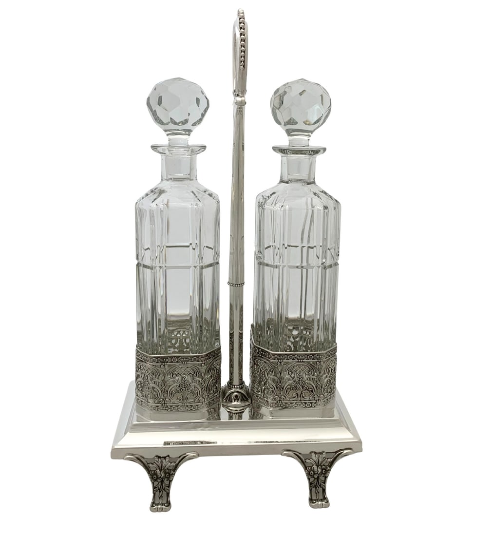 Topazio 925 Sterling Silver Crystal Floral Lace Double Bottle Holder (1 of 4)