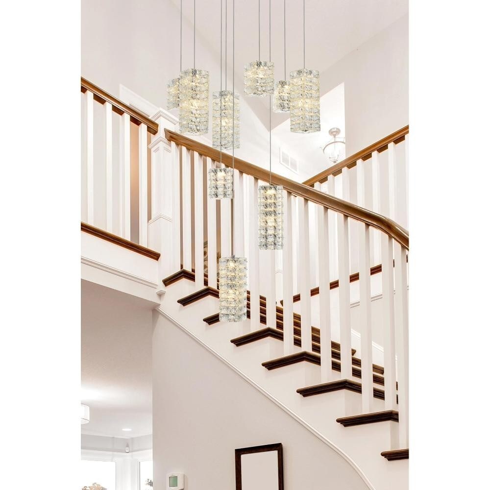 Aston 9-Light Chrome Crystal Pendant Chandelier Modern Fixture: Aston 9-Light Chrome Crystal Pendant Chandelier Modern Fixture Elevate your home decor with this stunning 9-light crystal chandelier pendant. This modern fixture features a sleek rectangular design, a