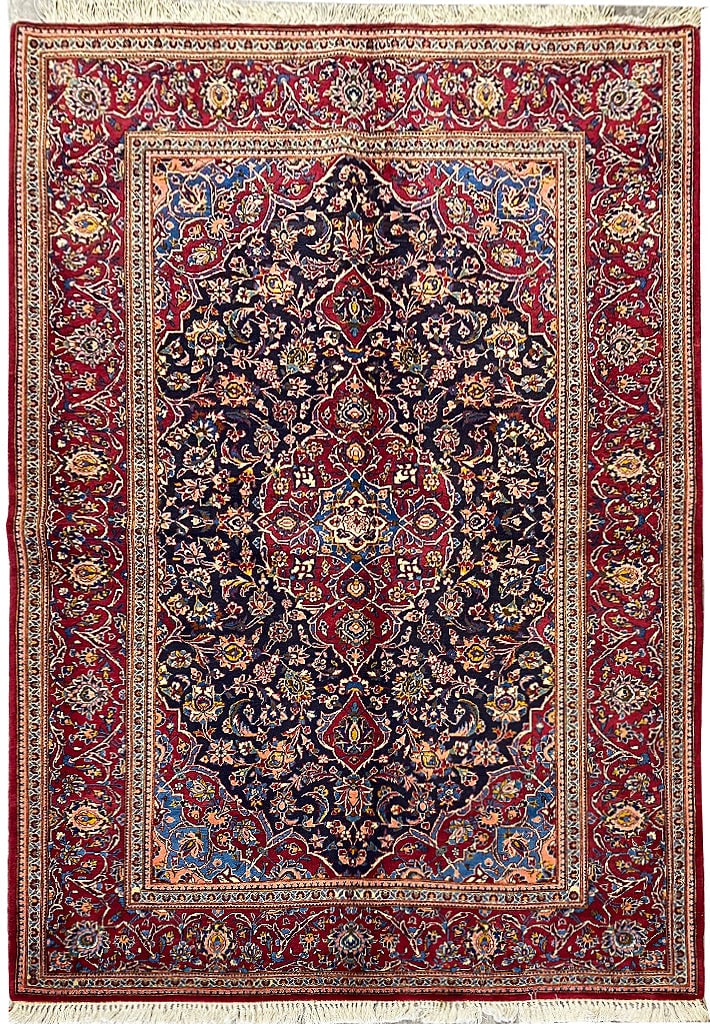 4.8 x 6.10 Persian Kashan Rug Hand-Knotted Fine Wool Vintage 1960s (1 of 10)