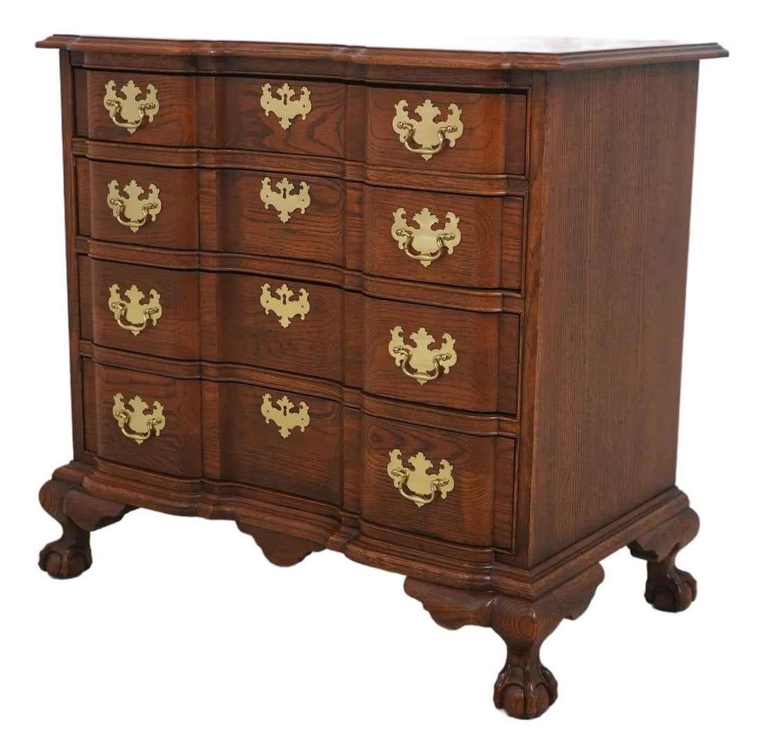 Chippendale Style Vintage Oak 4 Drawer Chest with Brass Hardware (1 of 10)