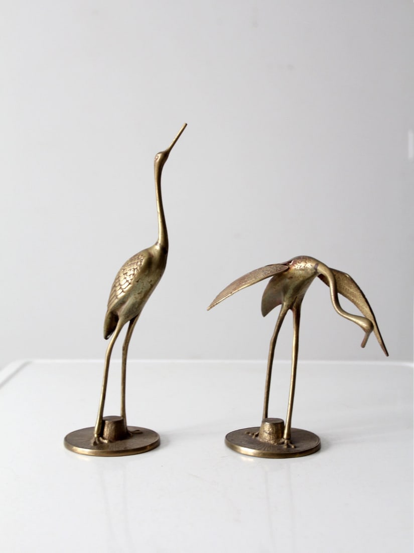 Vintage Mid Century Brass Crane Statues Pair for Home Decor (1 of 12)