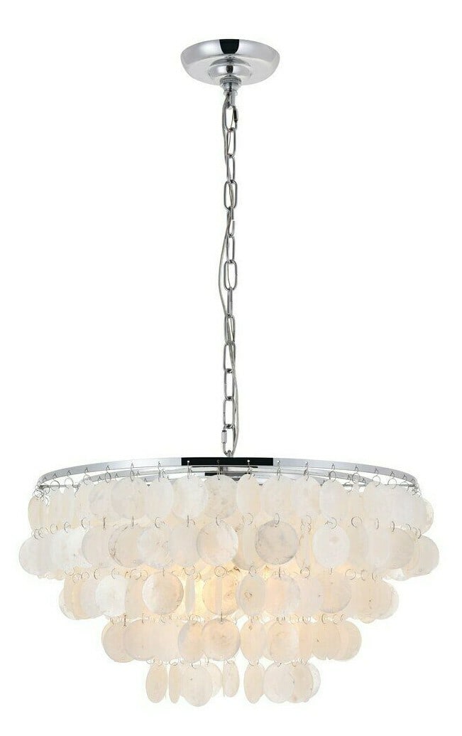 Selene 4-Light Pendant Chandelier Chrome Off-White Faux Shell Indoor Lighting (1 of 12)
