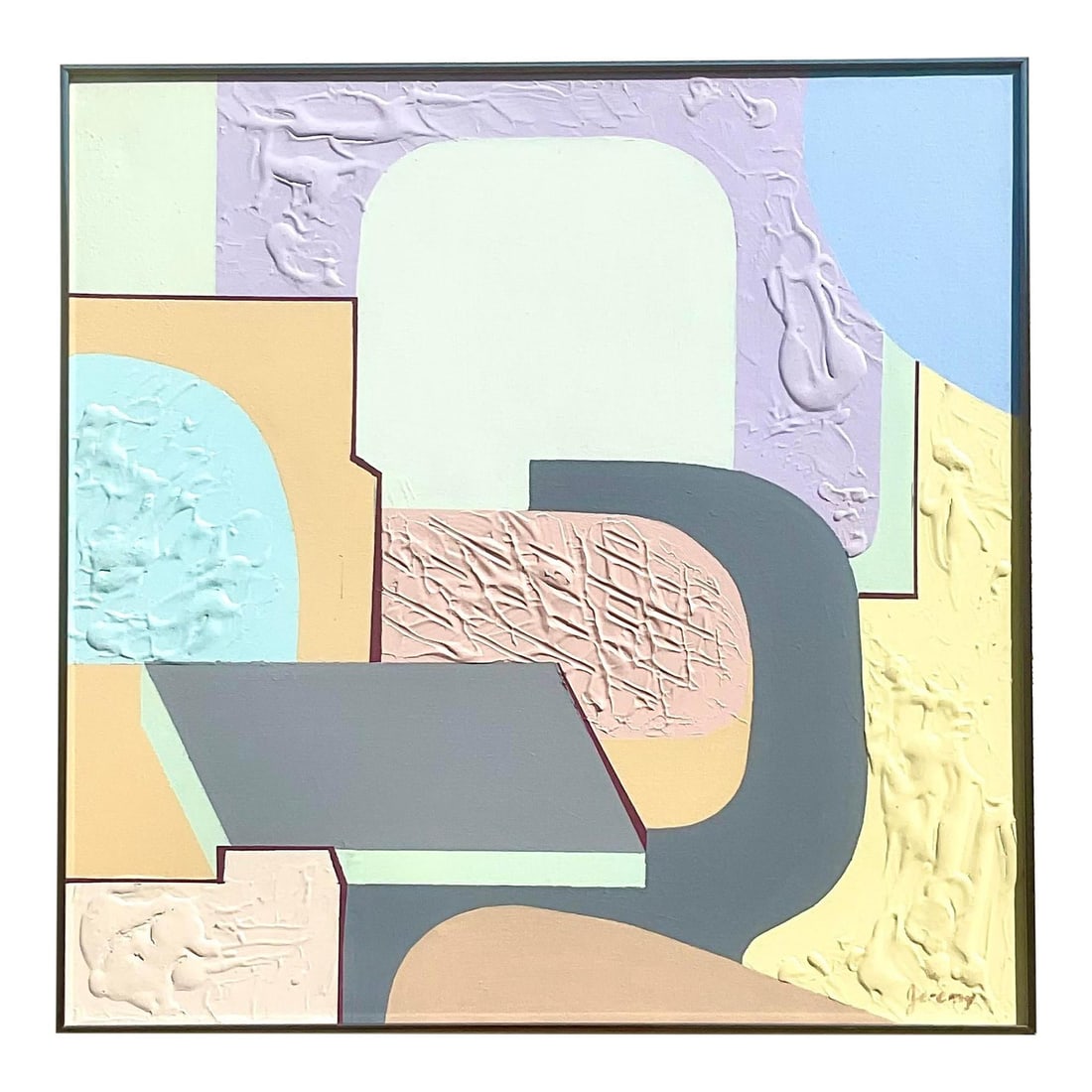 Vintage Abstract Oil Painting Geometric Pastel Colors Signed Artist (1 of 9)