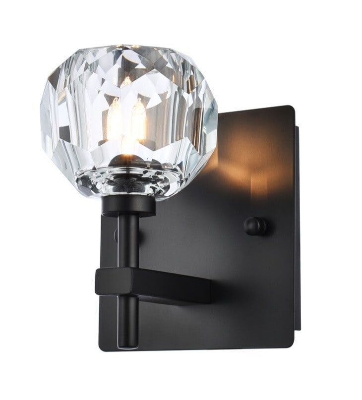 Graham 1-Light Black Crystal Wall Sconce by Elegant Lighting: Graham 1-Light Black Crystal Wall Sconce by Elegant Lighting Enhance your space with this modern black wall sconce light fixture featuring elegant crystal shades. Designed to bring a contemporary touc