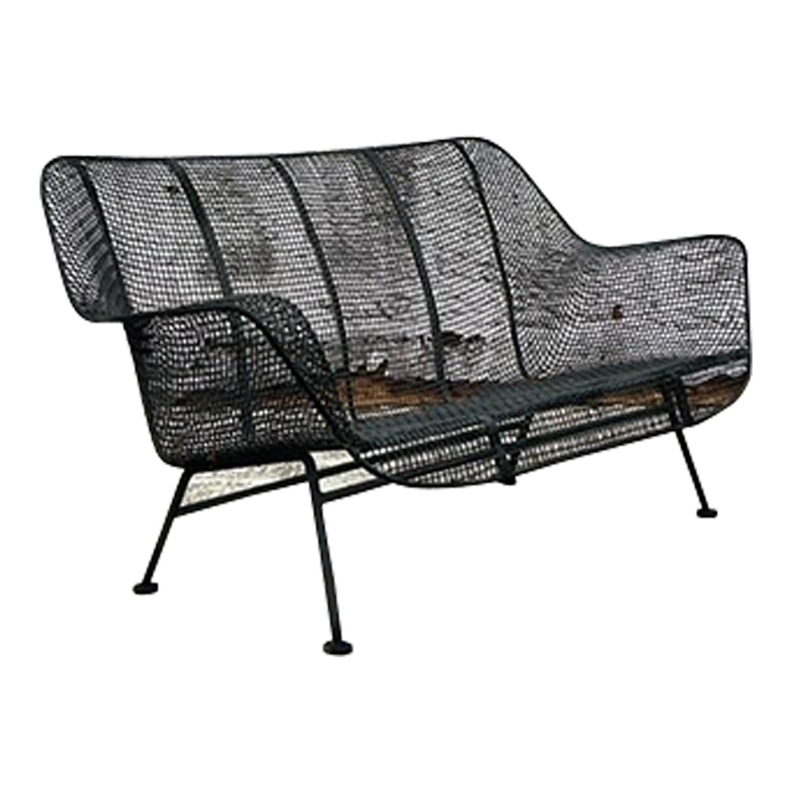 Vintage Sculptura Loveseat by Russell Woodard Iron Wire Mesh Black (1 of 10)