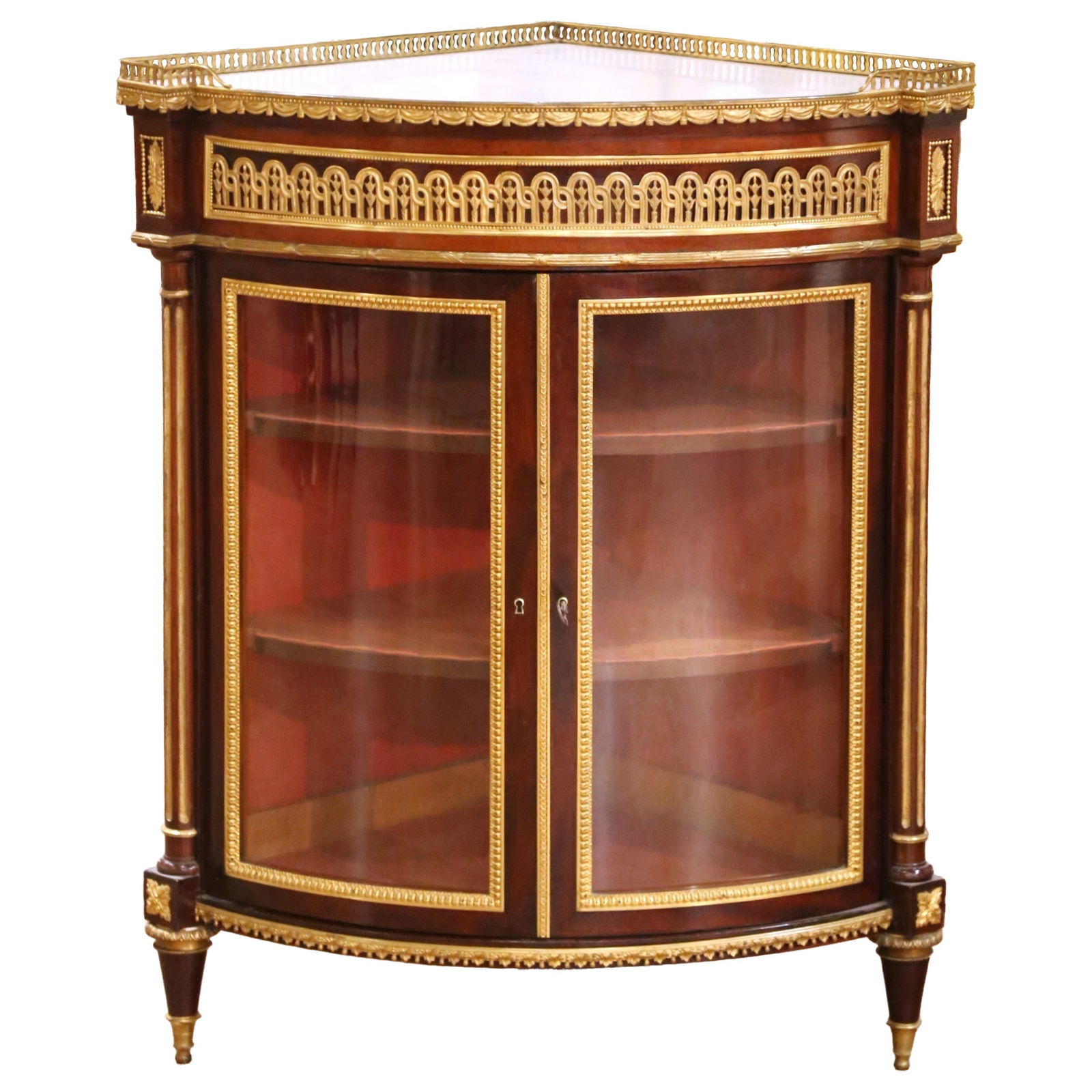 19th Century Louis XVI Mahogany Ormolu Corner Vitrine with Marble Top (1 of 12)