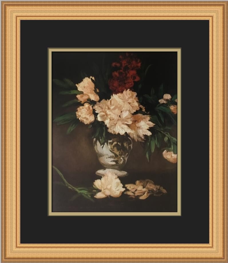 Edouard Manet Peonies Custom Framed Print 1980 Impressionism Art: Edouard Manet Peonies Custom Framed Print 1980 Impressionism Art This stunning custom framed print features Edouard Manet's renowned artwork 'Peonies', presented in a medium size with a portrait orien