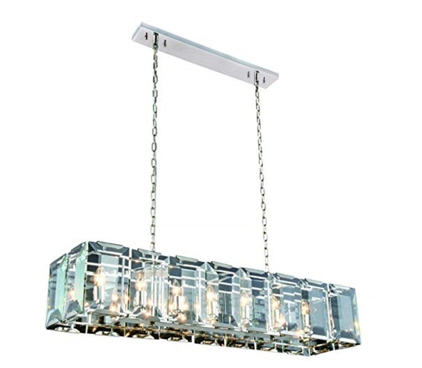 Monaco 16-Light Polished Nickel Chandelier 53-Inch for Kitchen or Dining Room: Monaco 16-Light Polished Nickel Chandelier 53-Inch for Kitchen or Dining Room Illuminate your space with this stunning 16-light chandelier, featuring a polished nickel finish and a glass frame that ex