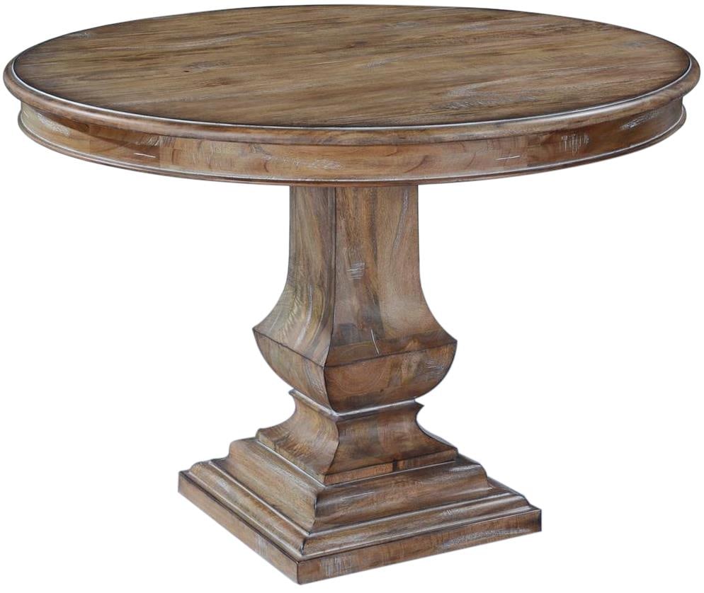 Rustic Tuscan Pedestal Dining Table Solid Wood Beachwood Finish 42": Rustic Tuscan Pedestal Dining Table Solid Wood Beachwood Finish 42" This Rustic Italian Pedestal Dining Table showcases a beautiful Tuscan style, perfect for adding charm to your dining area. Crafted