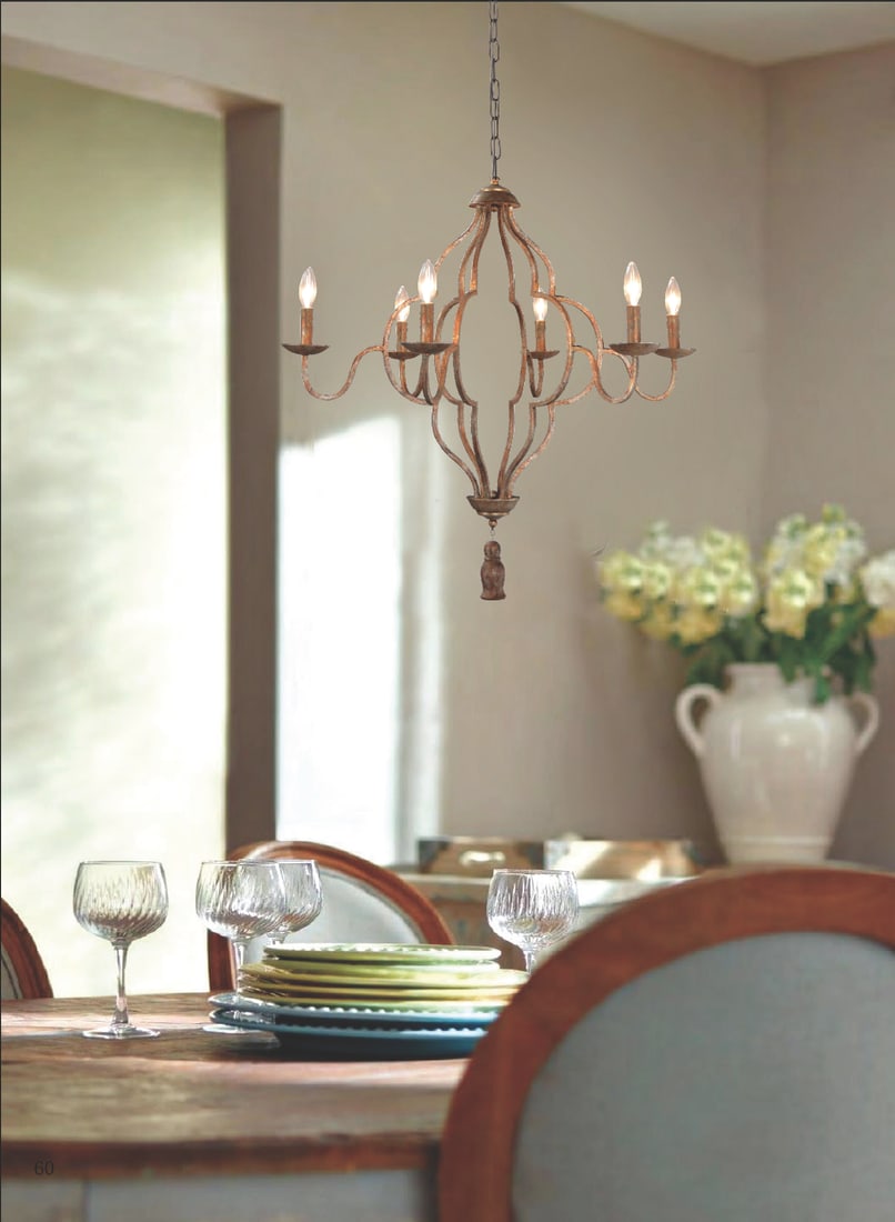 Terracotta Marica 6-Light Mediterranean Chandelier UL-Listed: Terracotta Marica 6-Light Mediterranean Chandelier UL-Listed Illuminate your space with this elegant Mediterranean style 6-light bowl chandelier. Crafted from a combination of brass, iron, and wood, t