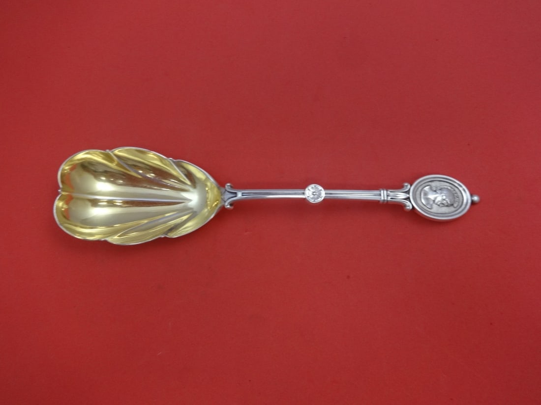 Wendt Medallion Sterling Silver Berry Spoon Gold Washed Lobed Bowl 8 3/4": Wendt Medallion Sterling Silver Berry Spoon Gold Washed Lobed Bowl 8 3/4" This exquisite serving spoon features a beautifully designed lobed bowl and is crafted from sterling silver. The spoon measure