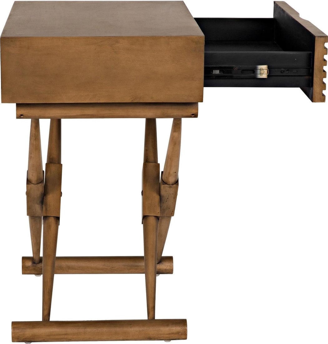 Noir Zanta Side Table Saddle Brown Mahogany Metal Veneer: Noir Zanta Side Table Saddle Brown Mahogany Metal Veneer The Zanta Side Table showcases a stylish saddle brown finish, meticulously crafted from mahogany metal veneer. This elegant table is perfect fo