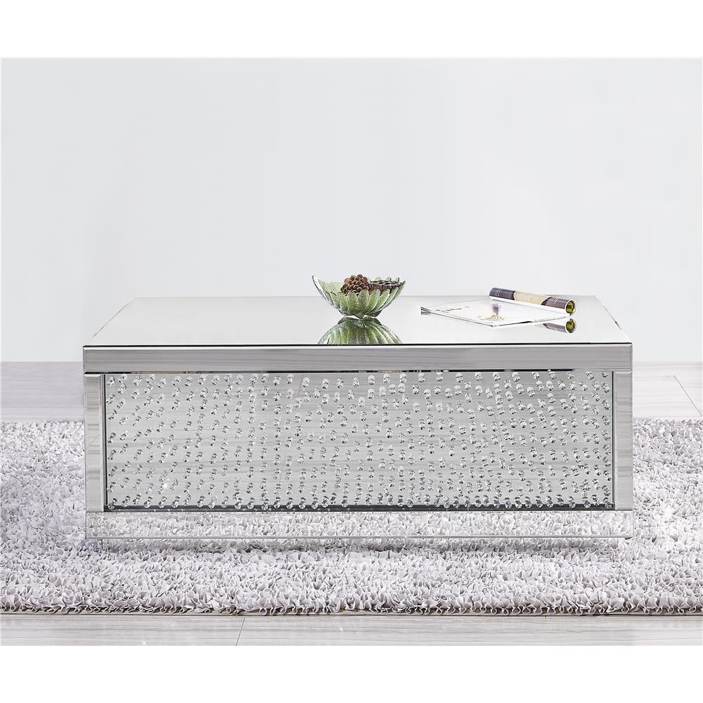 Modern Mirrored Console Coffee Table 49" with Crystals: Modern Mirrored Console Coffee Table 49" with Crystals Enhance your living space with this stunning Mirrored Console Coffee Table, featuring embedded crystals for a touch of elegance. This modern rect
