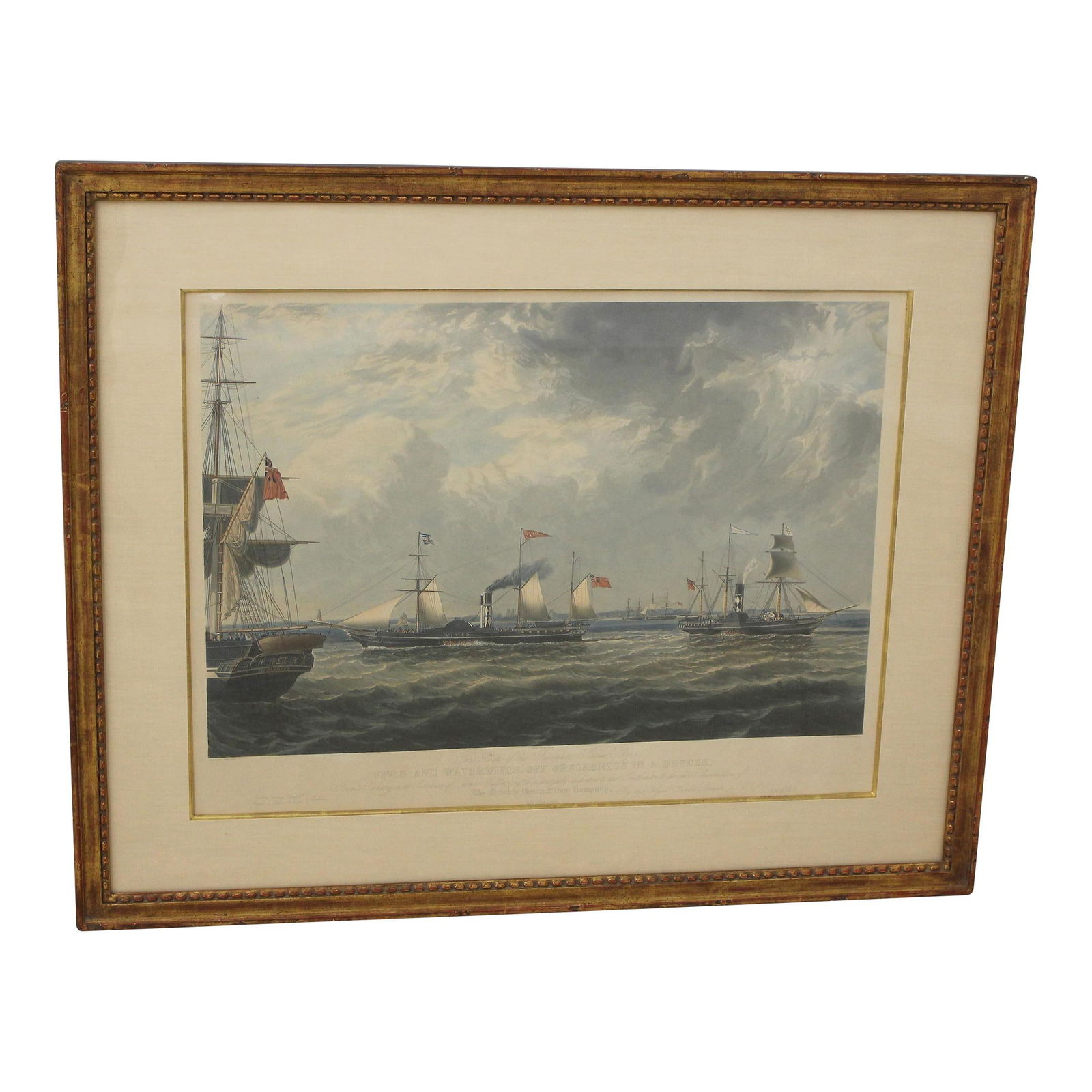 Vintage Tall Ship Engraving in Gold Leaf Frame 100 Years Old (1 of 10)