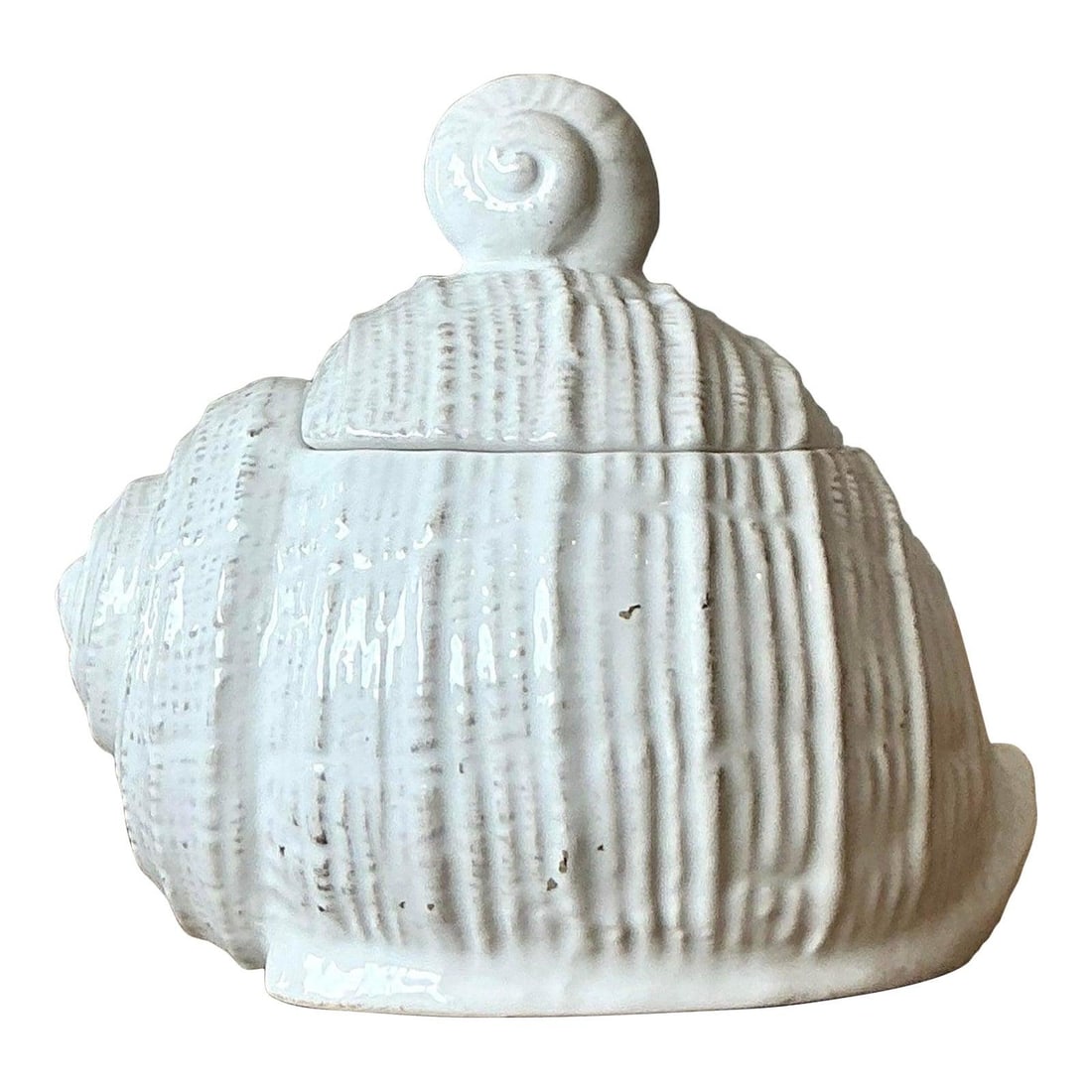 Vintage Ceramic Conch Shell Honey Pot with Spiral Lid (1 of 4)