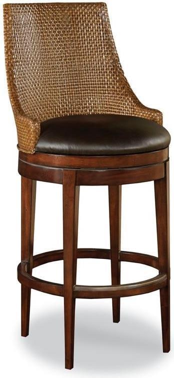 Woodbridge Chic Swivel Counter Stool in Brass Umber Woven Leather: Woodbridge Chic Swivel Counter Stool in Brass Umber Woven Leather Elevate your dining or kitchen space with this Contemporary Chic Counter Stool in a warm Umber finish. This stylish counter stool feat