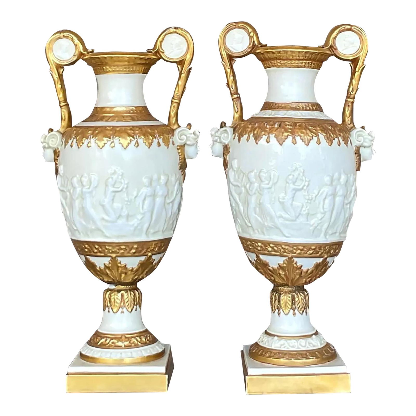 Pair of Vintage Neoclassical Gilt Tipped Porcelain Urns (1 of 9)