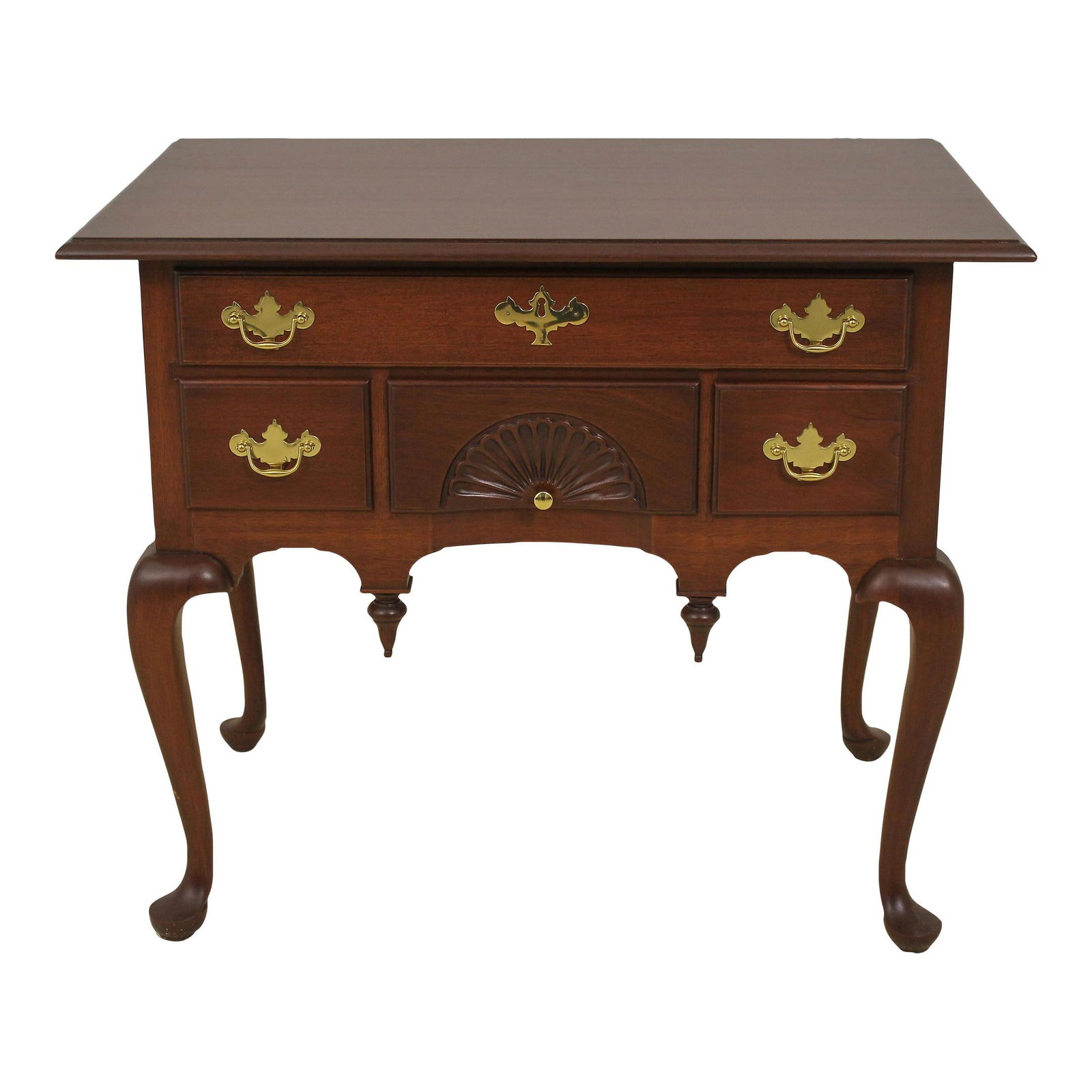 Handcrafted Mahogany Queen Anne Lowboy New England Style: Handcrafted Mahogany Queen Anne Lowboy New England Style This exquisite Queen Anne Lowboy showcases the timeless craftsmanship of New England style furniture. Handcrafted from solid mahogany, this low