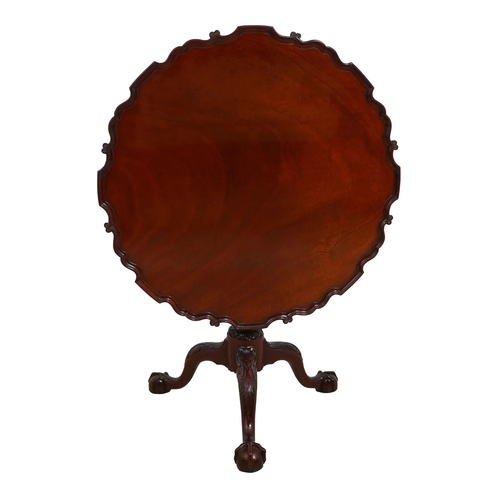 Kindel Winterthur Mahogany Tilt Top Table Chippendale Design: Kindel Winterthur Mahogany Tilt Top Table Chippendale Design This exquisite Kindel Winterthur Collection tilt top table showcases a classic Chippendale style design, featuring elegantly carved details