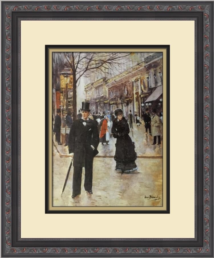 Jean Beraud On The Boulevard Custom Framed Print 16x13 Impressionism: Jean Beraud On The Boulevard Custom Framed Print 16x13 Impressionism This stunning custom framed print titled "On The Boulevard" by renowned artist Jean Beraud captures the essence of Impressionism. C