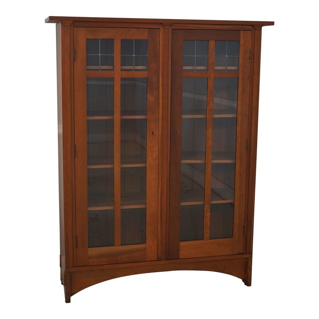 Stickley Mission Style Cherry Wood Bookcase with Leaded Glass Doors (1 of 10)