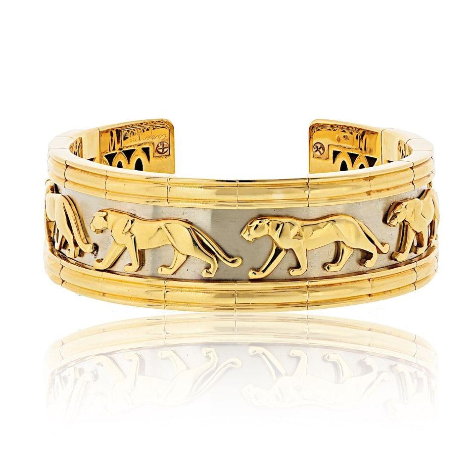 Cartier 18K Yellow Gold Walking Panthere Cuff Bracelet with Box (1 of 4)