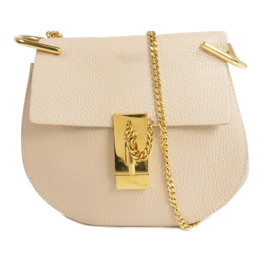 Chloe GHW Beige Calfskin Leather Shoulder Bag: Chloe GHW Beige Calfskin Leather Shoulder Bag Elevate your style with this exquisite CHLOE Chain Shoulder Bag, crafted from luxurious calfskin leather in a soft beige hue. This chic shoulder bag featu