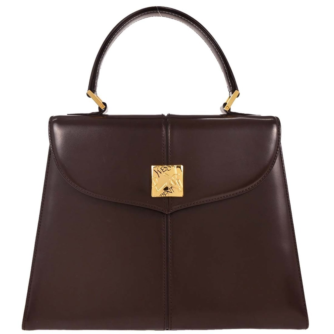 Yves Saint Laurent Brown Leather Top Handle Handbag: Yves Saint Laurent Brown Leather Top Handle Handbag This stylish Yves Saint Laurent Brown Handbag is perfect for casual occasions. Made from high-quality leather, it features a distinctive logo accent