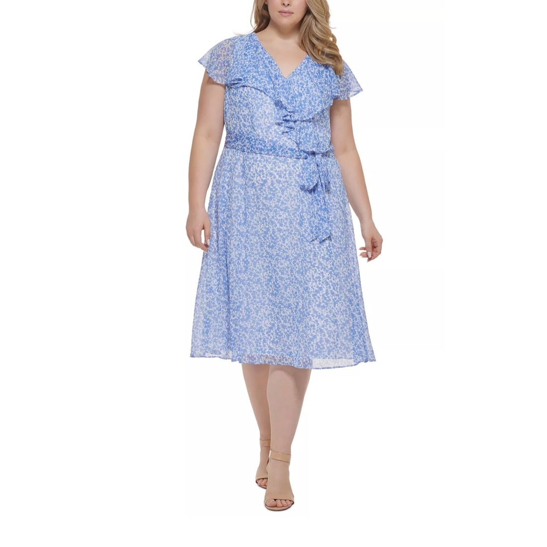 Tommy Hilfiger Plus Floral Midi Dress 22W French Blue: Tommy Hilfiger Plus Floral Midi Dress 22W French Blue Elevate your wardrobe with this stunning Plus Size Floral Fit & Flare Dress by Tommy Hilfiger. Designed in a beautiful French Blue, this midi-leng