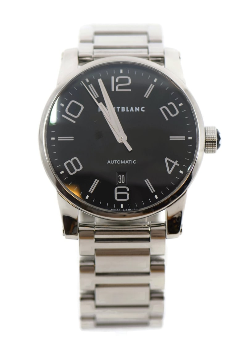 Montblanc Timewalker Mechanical Automatic Watch Stainless Steel 7070 with Box and Papers: Montblanc Timewalker Mechanical Automatic Watch Stainless Steel 7070 with Box and Papers This Montblanc Timewalker Stainless Steel Watch combines luxury with functionality. Featuring a sleek black dia